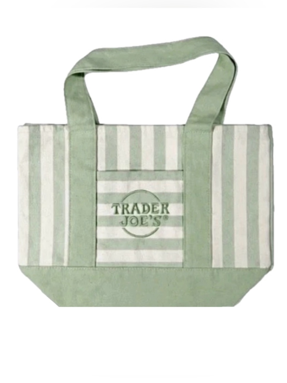 NWT Limited Edition 2026 Trader Joe’s Mini Canvas Apple Green Striped Tote Bag